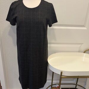 NWT LOFT Charcoal Windowpane Short-Sleeve Midi Dress